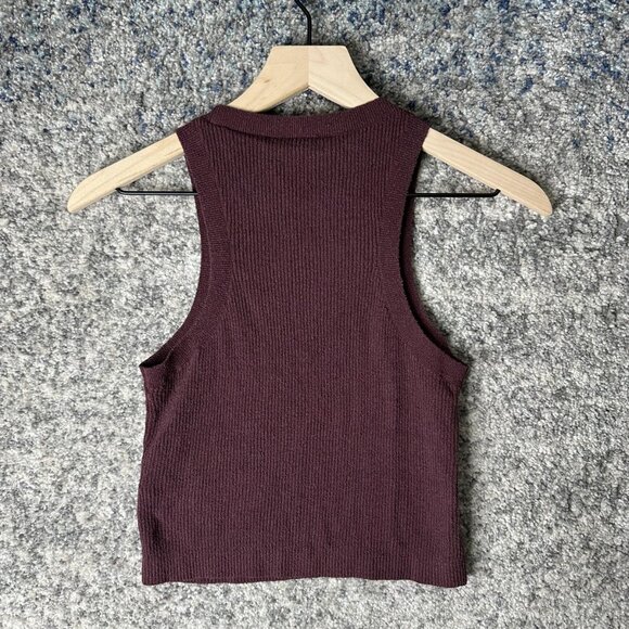 & Other Stories Tank Top Womens Medium Burgundy Ribbed Knit Silk Blend Crop - Picture 7 of 7